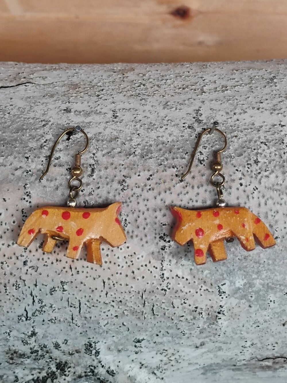 Retro Red Spotted Hyena Wooden Earrings